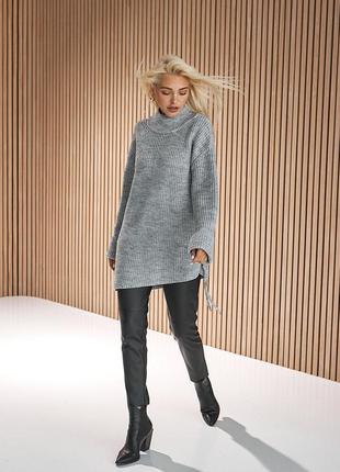 Свободный свитер-туника асимметричного кроя серый цвет. модель 2521 trikobakh5 фото