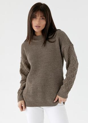 Вязаный женский свитер кофейного цвета2 фото