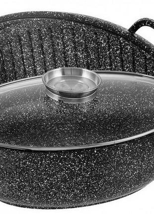 Гусятница edenberg eb-4602 из литого алюминия с мраморным покрытием жаровня утятница з кришкой