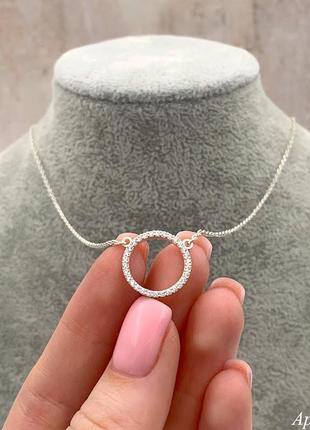 Серебряное колье круг в камнях