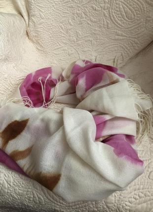 Роскошный шарф палантин шаль, кашемировый шерстяной, натуральная шерсть, кашемир, в цветы7 фото
