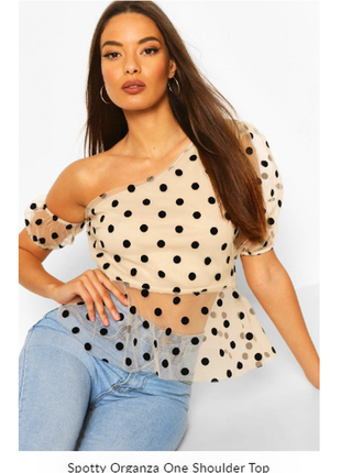 Нарядная блуза с открытым плечом в горох uk16 spotty organza one shoulder top3 фото