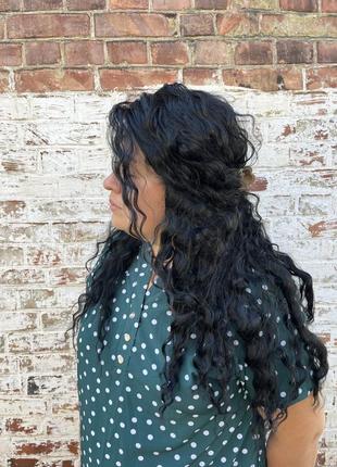 Парик черный афро кудри, как нарощенные, очень густой, волнистый кудрявый, беллатриса