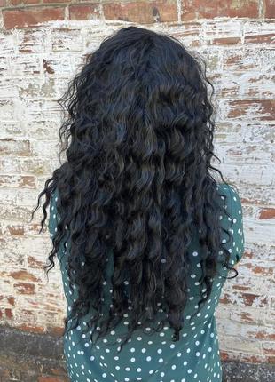 Парик черный афро кудри, как нарощенные, очень густой, волнистый кудрявый, беллатриса