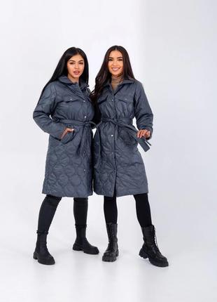 Пальто стеганое с поясом. размеры: 42-44, 46-48, 50-52, 54-56. цвета; черный, шоколадный, бежевый, бирюзовый