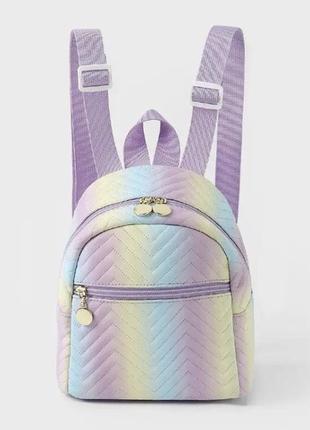 Маленький жіночий рюкзак, сумочка для дівчат, райдужна, різнокольорова,  розмір 19*10,5*18,5 см, 2 кишені зовні3 фото