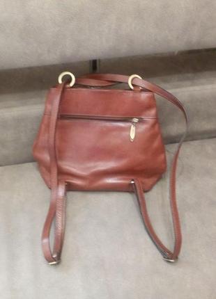 Рыжая стильная брендовая сумка рюкзак ashley jones---2в одном.. оригинал.кожа2 фото