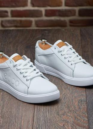 Мужские кожаные белые кеди, чоловічі базові білі кеди із натуральної шкіри ек 01/7