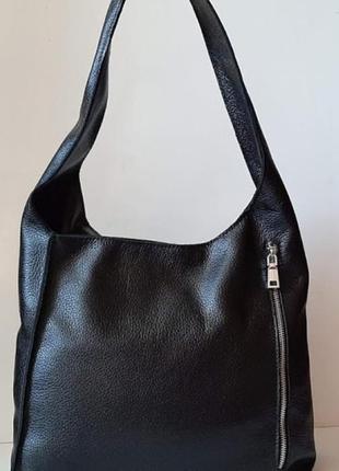 Жіноча стильна сумка з натуральної телячої шкіри чорний4 фото