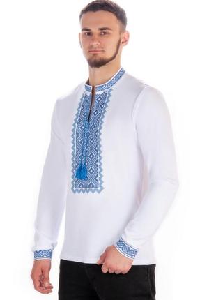 Мужская вышиванка белая, белья вышиванка мужская, вышитая рубашка тоикотажная, мужская вышиванка с орнаментом3 фото