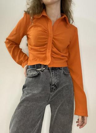Укороченная рубашка со сборками в оранжевом цвете rezerved6 фото