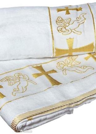 Крижма ( крыжма ) полотенце на крестины белая золото 140*701 фото