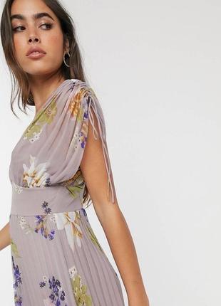 Плиссированное платье макси без рукавов с цветочным принтом asos design7 фото