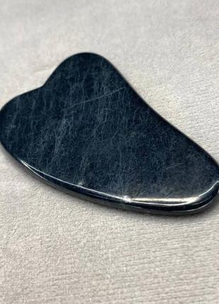 Мини гуаша из натурального камня жадеит черный 70х40мм1 фото