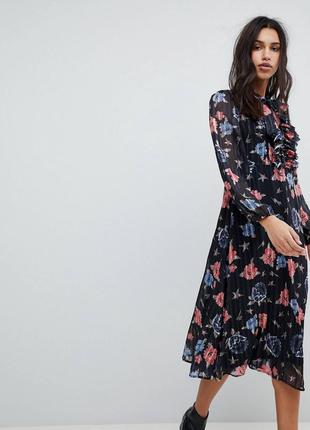 Платье плиссированное миди с цветочным принтом