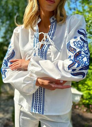 Колоритная блуза вышиванка, этатно рубашка с вышивкой, украинская вышиванка