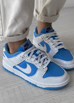 Кроссовки nike sb dunk blue white (лакированная кожа)4 фото