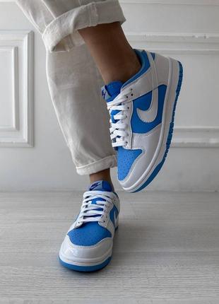 Кроссовки nike sb dunk blue white (лакированная кожа)5 фото