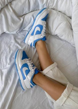 Кроссовки nike sb dunk blue white (лакированная кожа)8 фото