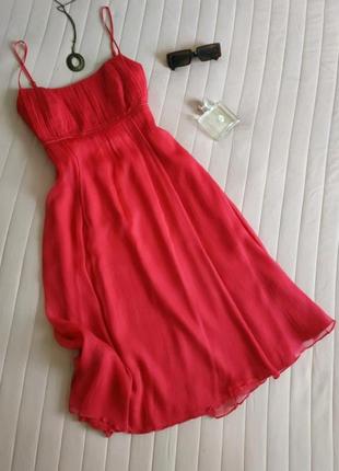 Красно-малиновое шелковое платье, 100% шелк
