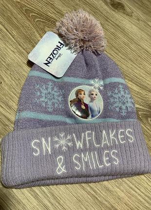 Зимова шапка для дівчинки з принтом анна та ельзи / frozen