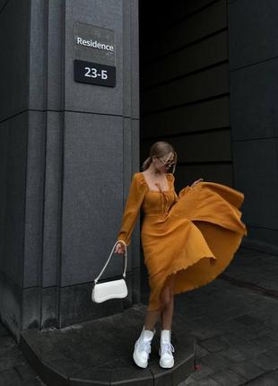 Нежное платье миди муслин на шнуровке с разрезом декольте 6 цветов8 фото