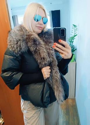 Куртка пуховик с натуральным мехом чернобурки