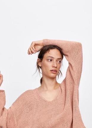 Zara  легкий  oversize светр, джемпер світшот у складі коттон льон