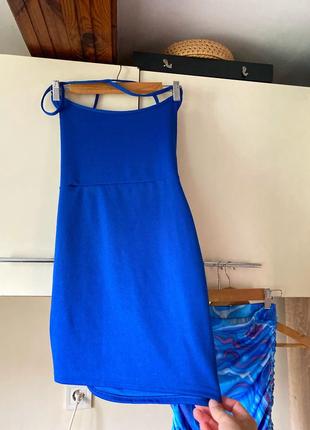 Платье мини синяя, короткое платье синяя, платье на шнуровке, платье синяя с открытой спинкой5 фото