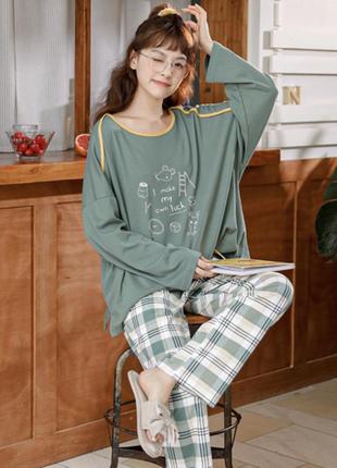 Женская пижама в клетку мышь удача qian zitong m зеленый8 фото
