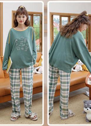 Женская пижама в клетку мышь удача qian zitong m зеленый4 фото