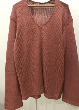 Zara легкий хлопковый oversize свитер, джемпер свитшот в составе коттон лен