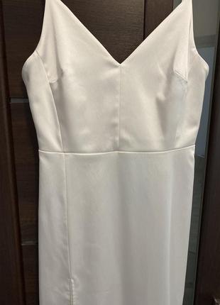 Белое платье-комбинация макси из плотного сатина3 фото
