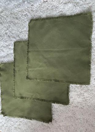 3 серветки /скатертину на стіл колір зелений хакі мілітарі2 фото