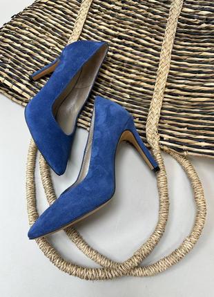 Сині замшеві туфлі човники на шпильці колір на вибір