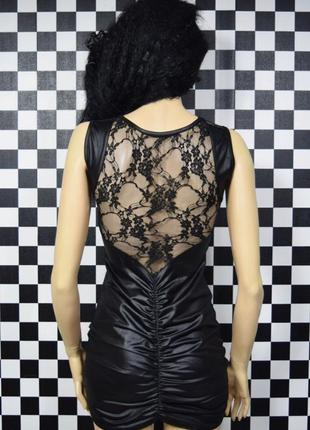 Платье латексное черное с кружевом мини с пуш-ап эротическое4 фото