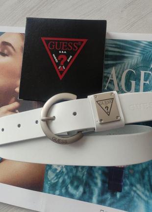 Женский белый кожаный ремень guess пряжка серебро