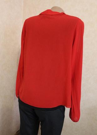 Красная блуза с чёрной подкладкой, вышивкой, бант3 фото
