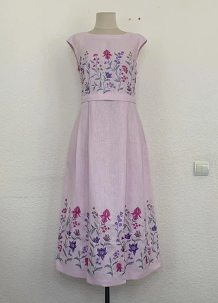 Платье виталина светло-розовое льняное с вышивкой, галерея льна, 40-50рр1 фото