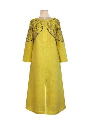 Сукня христина жовта з вишивкою льняна галерея льону, 46-58рр