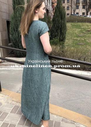 Платье алина зеленый меланж льняное,галерея льна, 44-56рр.2 фото