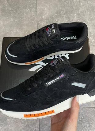 Люксовые мужские кроссовки в стиле reebok classic super leather black качественные замшевые из натуральной замши