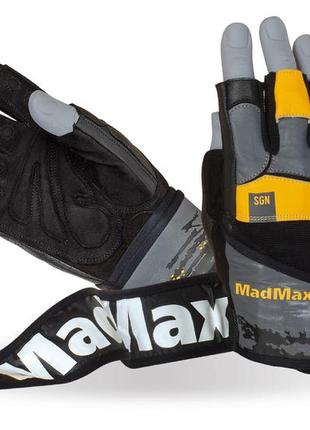 Перчатки для фитнеса и тяжелой атлетики madmax mfg-880 signature black/grey/yellow l