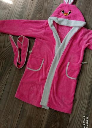 Мягкий,розовый банный халатик зайчик на 122 см