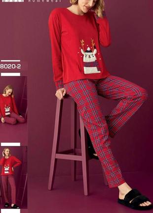 Красная натуральная хлопковая пижама/домашний костюм кофта и штаны s-xl4 фото