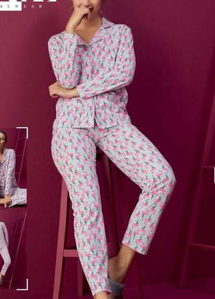 Серая натуральная хлопковая пижама/домашний костюм рубашка и брюки фламинго s-xl5 фото
