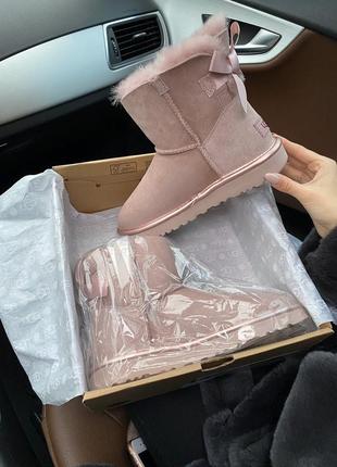 Угги женские 💞ugg mini bailey bow 2 dusk pink💞зимние нат мех6 фото