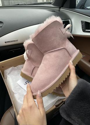 🌺ugg bailey bow 2 dusk pink🌺угги женские зимние, розовые с натуральным мехом1 фото