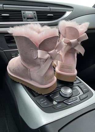 🌺ugg bailey bow 2 dusk pink🌺угги женские зимние, розовые с натуральным мехом2 фото