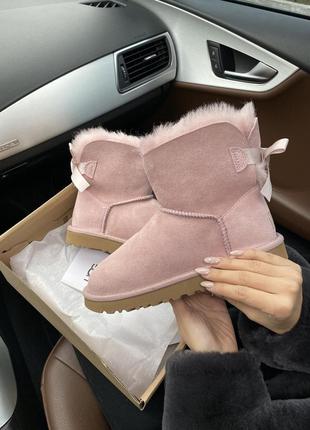 🌺ugg bailey bow 2 dusk pink🌺угги женские зимние, розовые с натуральным мехом3 фото